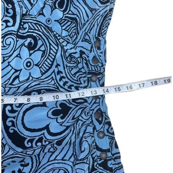 Plenty Tracy Reese Silk Mini Dress Motif Side Snap Asymmetrical Blue Mod Size 6 - Picture 9 of 11